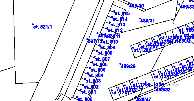 Parcela st. 808 v KÚ Kralupy nad Vltavou, Katastrální mapa