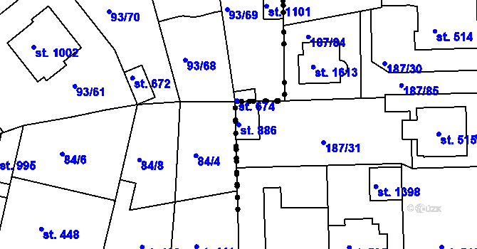 Parcela st. 886 v KÚ Kralupy nad Vltavou, Katastrální mapa