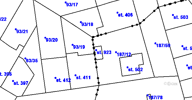 Parcela st. 923 v KÚ Kralupy nad Vltavou, Katastrální mapa