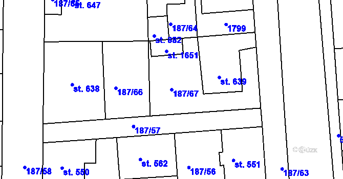 Parcela st. 187/67 v KÚ Kralupy nad Vltavou, Katastrální mapa
