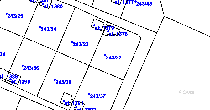 Parcela st. 243/22 v KÚ Kralupy nad Vltavou, Katastrální mapa