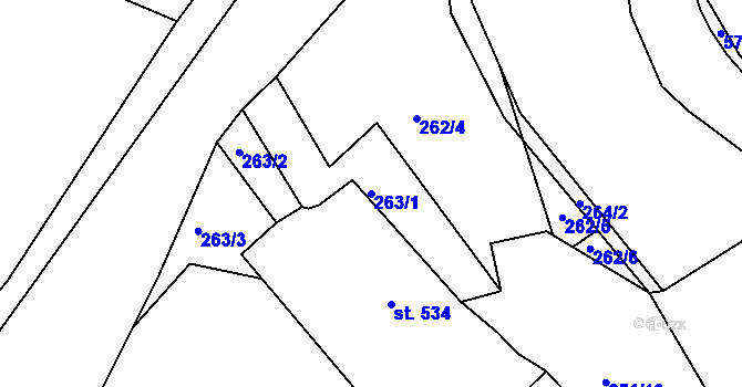 Parcela st. 263/1 v KÚ Kralupy nad Vltavou, Katastrální mapa