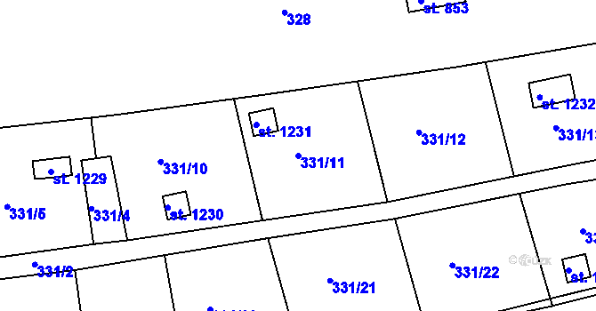 Parcela st. 331/11 v KÚ Kralupy nad Vltavou, Katastrální mapa