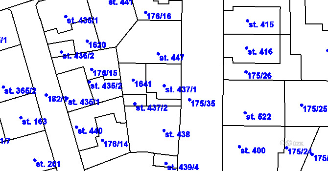Parcela st. 437/1 v KÚ Kralupy nad Vltavou, Katastrální mapa