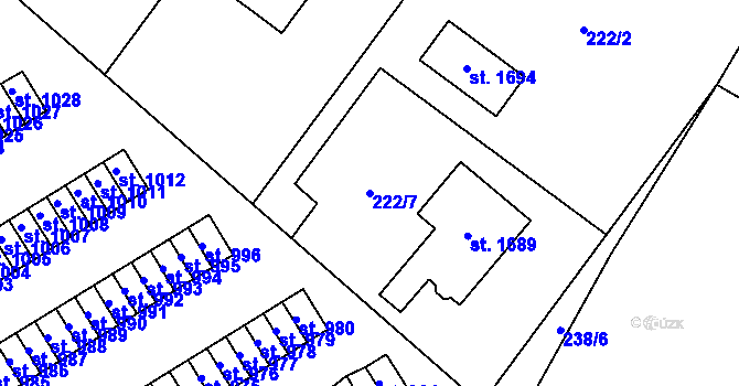 Parcela st. 222/7 v KÚ Kralupy nad Vltavou, Katastrální mapa