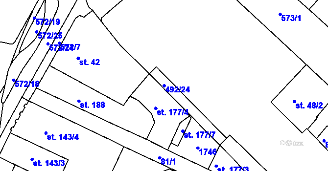 Parcela st. 492/24 v KÚ Kralupy nad Vltavou, Katastrální mapa