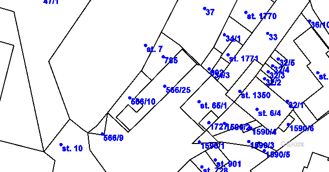 Parcela st. 566/25 v KÚ Kralupy nad Vltavou, Katastrální mapa