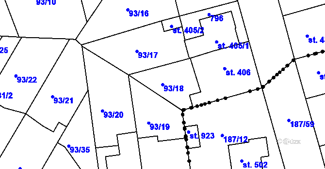 Parcela st. 93/18 v KÚ Mikovice u Kralup nad Vltavou, Katastrální mapa
