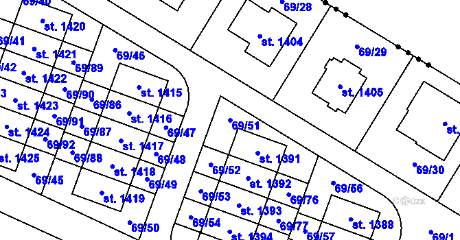 Parcela st. 69/51 v KÚ Mikovice u Kralup nad Vltavou, Katastrální mapa