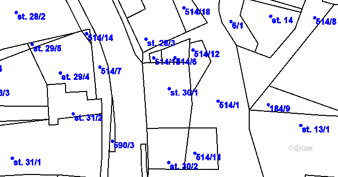 Parcela st. 30/1 v KÚ Minice u Kralup nad Vltavou, Katastrální mapa