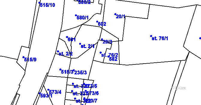 Parcela st. 76/2 v KÚ Minice u Kralup nad Vltavou, Katastrální mapa