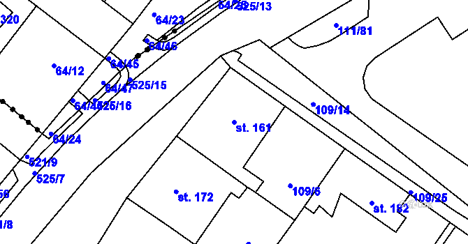 Parcela st. 161 v KÚ Minice u Kralup nad Vltavou, Katastrální mapa