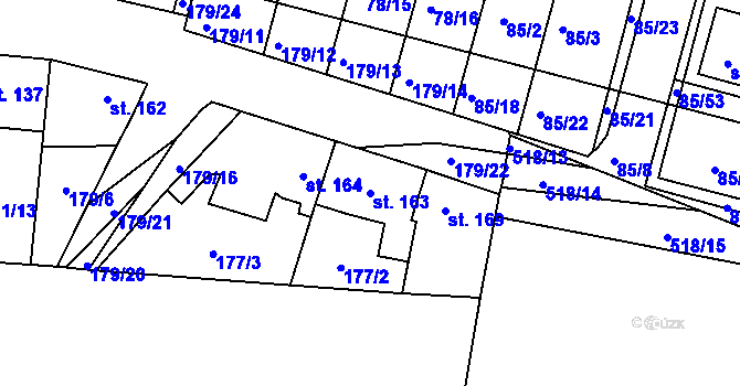 Parcela st. 163 v KÚ Minice u Kralup nad Vltavou, Katastrální mapa