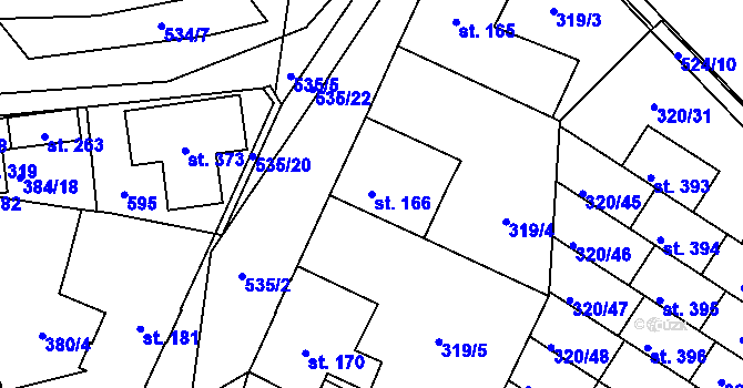 Parcela st. 166 v KÚ Minice u Kralup nad Vltavou, Katastrální mapa