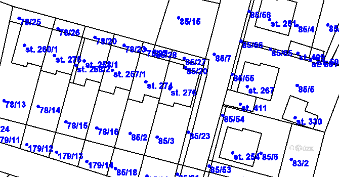 Parcela st. 276 v KÚ Minice u Kralup nad Vltavou, Katastrální mapa