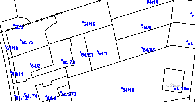 Parcela st. 64/1 v KÚ Minice u Kralup nad Vltavou, Katastrální mapa