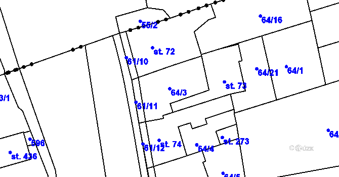 Parcela st. 64/3 v KÚ Minice u Kralup nad Vltavou, Katastrální mapa