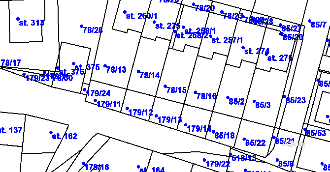 Parcela st. 78/15 v KÚ Minice u Kralup nad Vltavou, Katastrální mapa