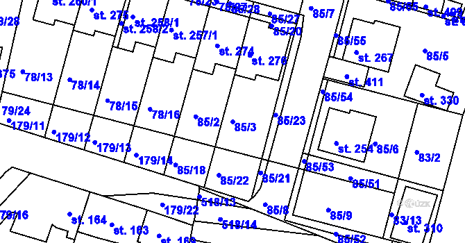 Parcela st. 85/3 v KÚ Minice u Kralup nad Vltavou, Katastrální mapa