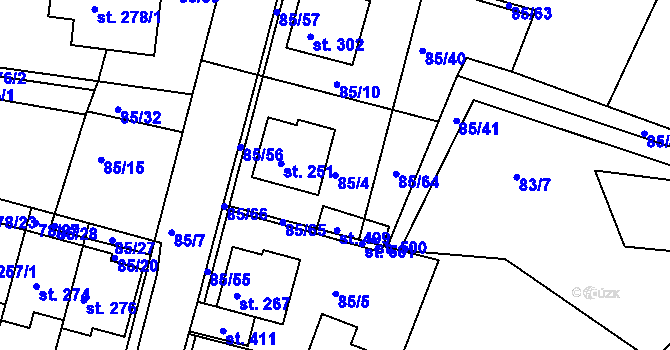 Parcela st. 85/4 v KÚ Minice u Kralup nad Vltavou, Katastrální mapa