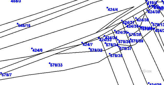 Parcela st. 424/7 v KÚ Minice u Kralup nad Vltavou, Katastrální mapa