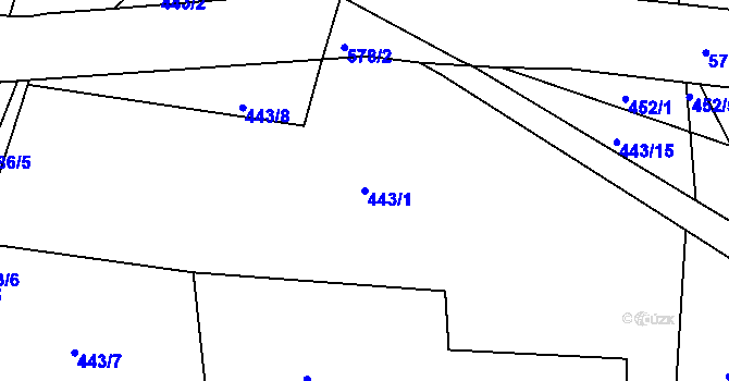 Parcela st. 443/1 v KÚ Minice u Kralup nad Vltavou, Katastrální mapa