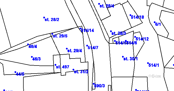 Parcela st. 514/7 v KÚ Minice u Kralup nad Vltavou, Katastrální mapa