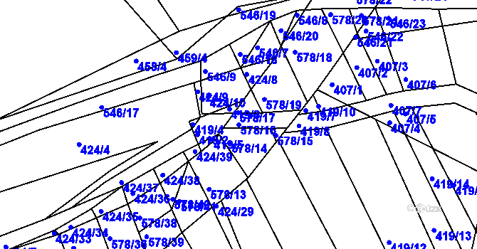 Parcela st. 578/16 v KÚ Minice u Kralup nad Vltavou, Katastrální mapa