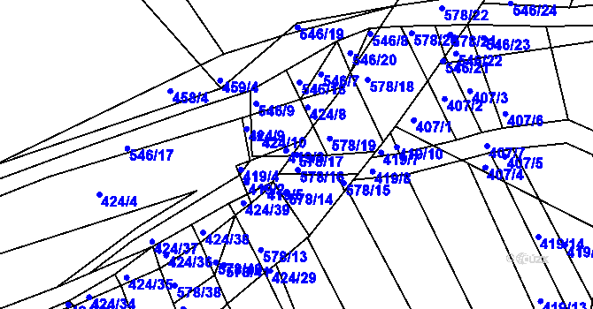 Parcela st. 578/17 v KÚ Minice u Kralup nad Vltavou, Katastrální mapa