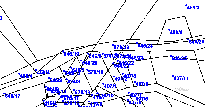 Parcela st. 578/20 v KÚ Minice u Kralup nad Vltavou, Katastrální mapa