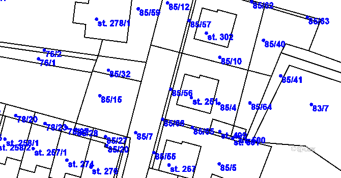 Parcela st. 85/56 v KÚ Minice u Kralup nad Vltavou, Katastrální mapa