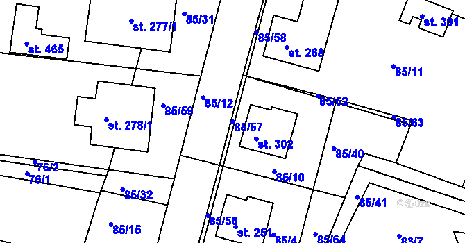 Parcela st. 85/57 v KÚ Minice u Kralup nad Vltavou, Katastrální mapa