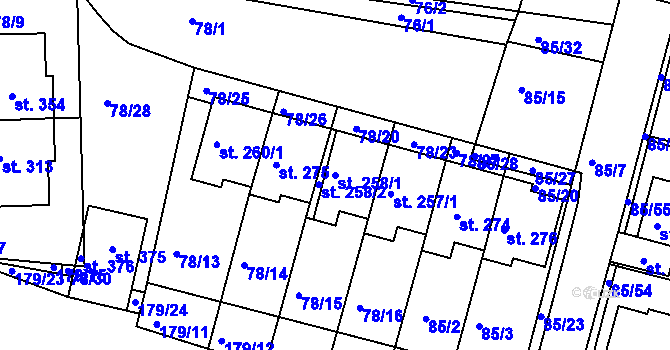 Parcela st. 258/1 v KÚ Minice u Kralup nad Vltavou, Katastrální mapa