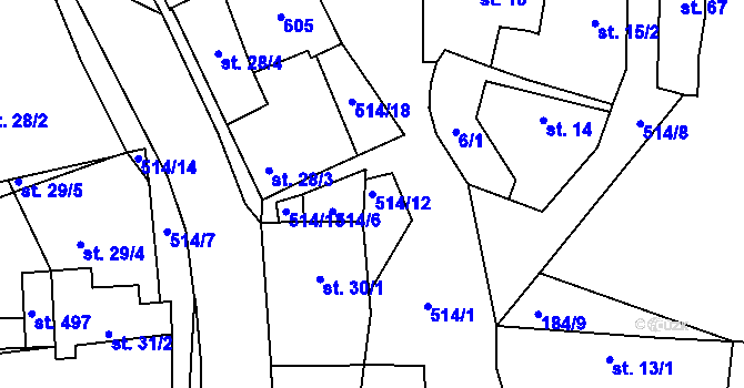 Parcela st. 514/12 v KÚ Minice u Kralup nad Vltavou, Katastrální mapa