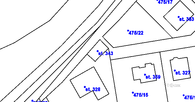 Parcela st. 343 v KÚ Minice u Kralup nad Vltavou, Katastrální mapa