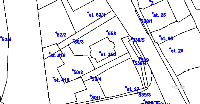 Parcela st. 350 v KÚ Minice u Kralup nad Vltavou, Katastrální mapa