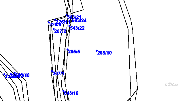 Parcela st. 205/10 v KÚ Minice u Kralup nad Vltavou, Katastrální mapa