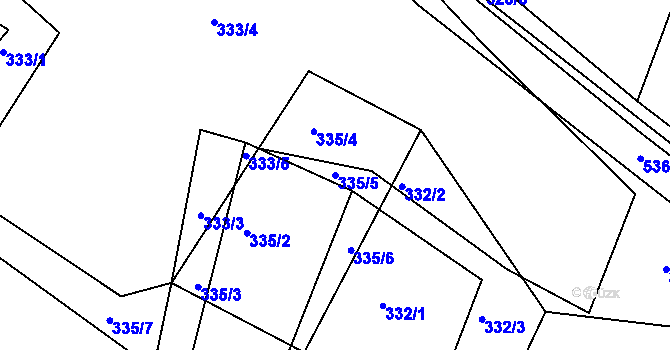 Parcela st. 335/5 v KÚ Minice u Kralup nad Vltavou, Katastrální mapa