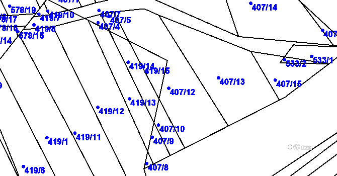 Parcela st. 407/12 v KÚ Minice u Kralup nad Vltavou, Katastrální mapa