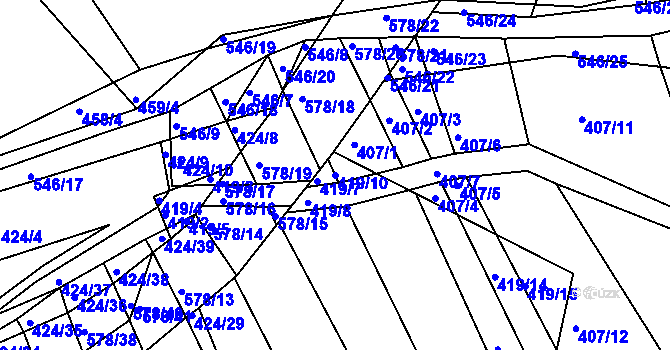 Parcela st. 419/10 v KÚ Minice u Kralup nad Vltavou, Katastrální mapa