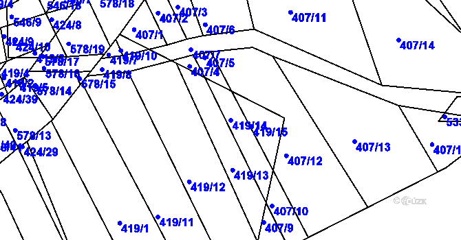 Parcela st. 419/14 v KÚ Minice u Kralup nad Vltavou, Katastrální mapa