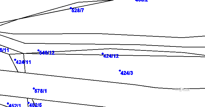 Parcela st. 424/12 v KÚ Minice u Kralup nad Vltavou, Katastrální mapa