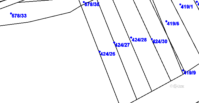 Parcela st. 424/26 v KÚ Minice u Kralup nad Vltavou, Katastrální mapa