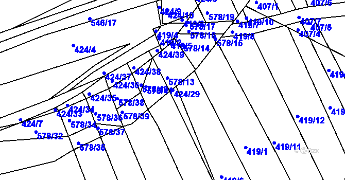 Parcela st. 424/29 v KÚ Minice u Kralup nad Vltavou, Katastrální mapa