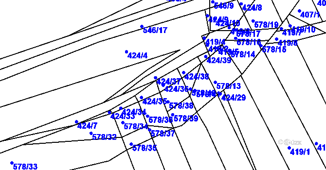 Parcela st. 424/36 v KÚ Minice u Kralup nad Vltavou, Katastrální mapa