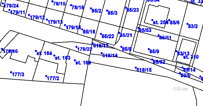 Parcela st. 518/14 v KÚ Minice u Kralup nad Vltavou, Katastrální mapa