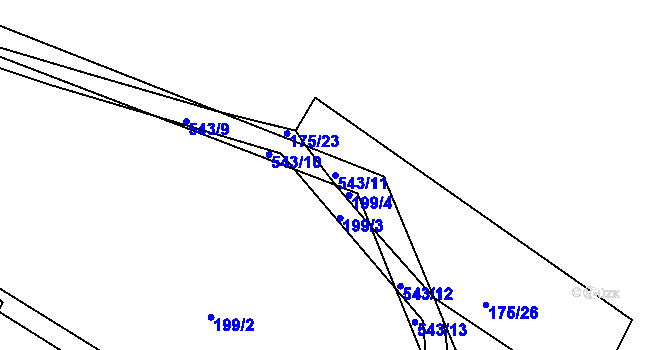 Parcela st. 543/11 v KÚ Minice u Kralup nad Vltavou, Katastrální mapa