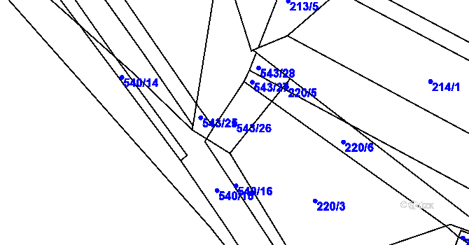 Parcela st. 543/26 v KÚ Minice u Kralup nad Vltavou, Katastrální mapa