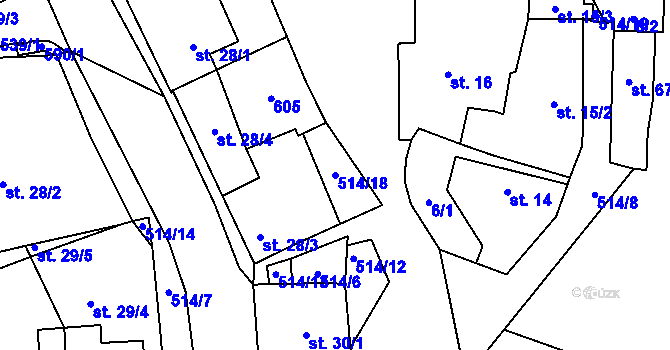 Parcela st. 514/18 v KÚ Minice u Kralup nad Vltavou, Katastrální mapa