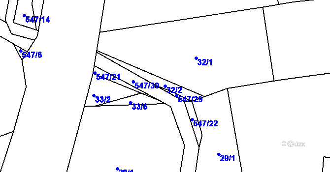 Parcela st. 32/2 v KÚ Minice u Kralup nad Vltavou, Katastrální mapa